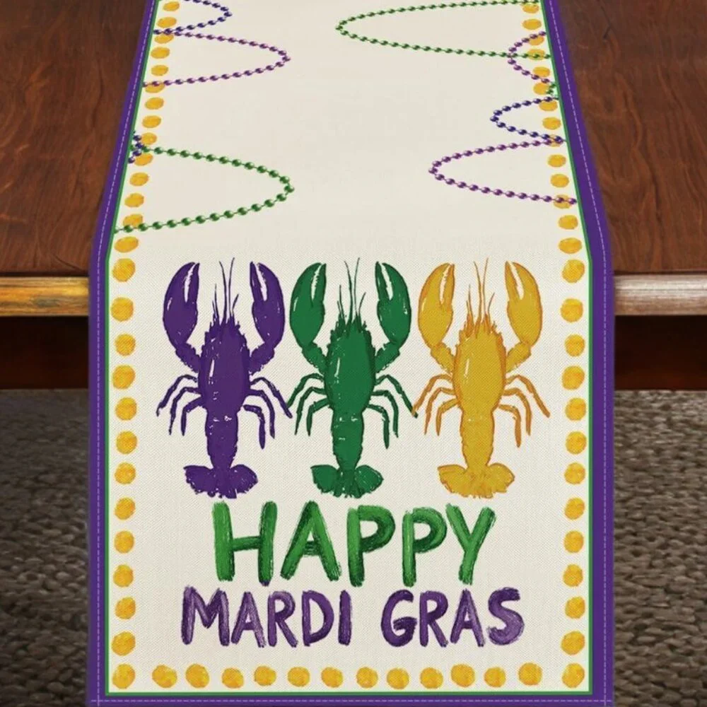 Mardi Gras Table Runner Crawfish Decor Cottage Dining Long Decorative Cloth 108
